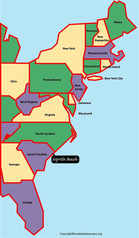 Map of East Coast United States